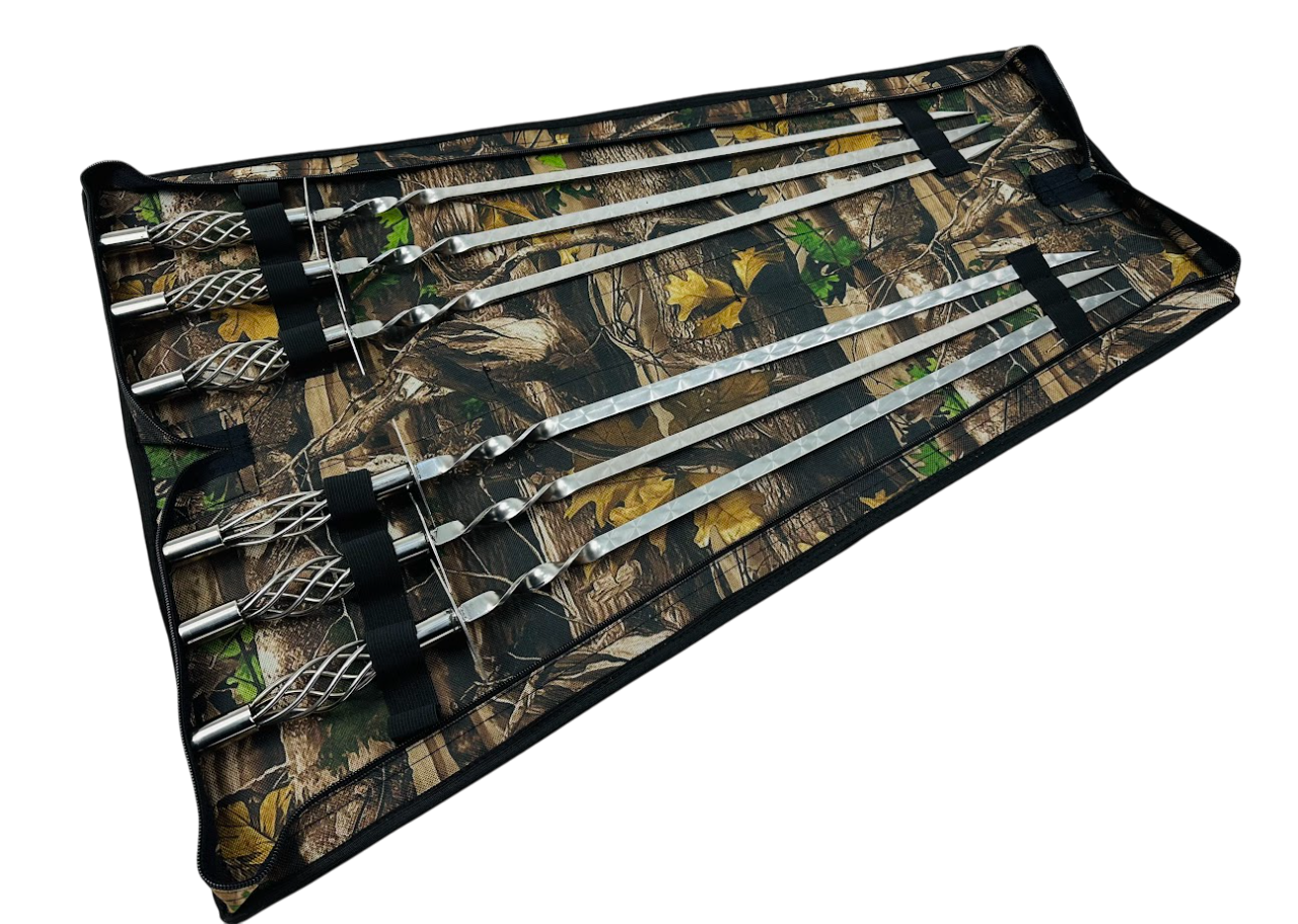 Набор шампуров комбинированный Эксклюзив 6 предметов для люля-кебаб из нержавеющей стали в чехле 65 см Серебряный (124-10-NB-2289)