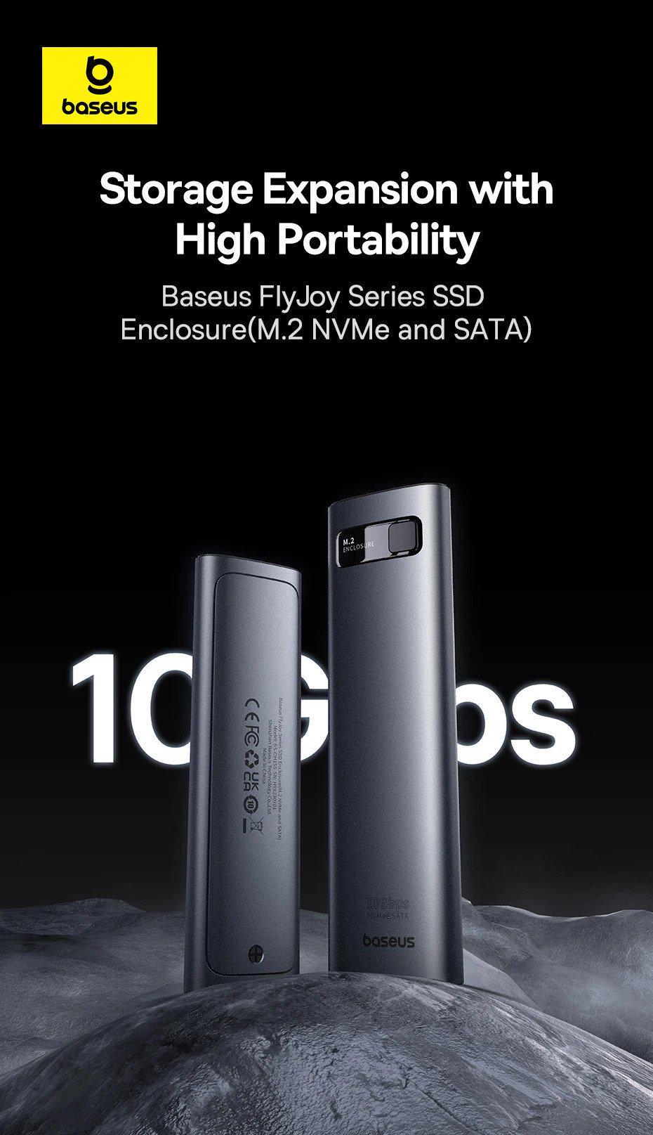 Корпус BASEUS для M.2 NVME та SATA SSD дисків FlyJoy 10 Гбіт/с USB 3.2 Gen2 2280/2260/2242/2230 для PCI-e та NGFF Сірий (B00760600811-00) - фото 6 Корпус BASEUS для M.2 NVME та SATA SSD дисків FlyJoy 10 Гбіт/с USB 3.2 Gen2 2280/2260/2242/2230 для PCI-e та NGFF Сірий (B00760600811-00) - фото 6