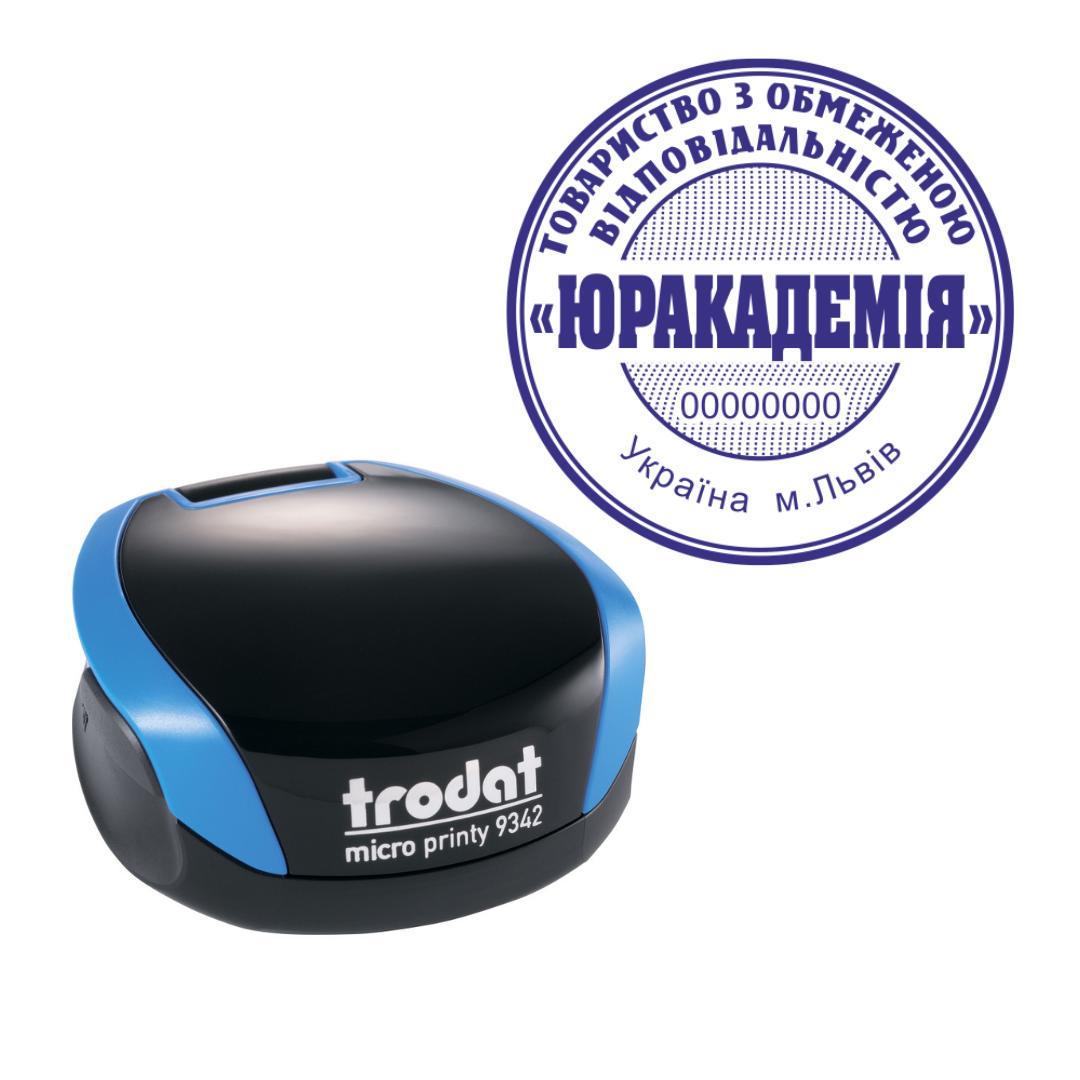 Печать ТОВ на карманном оснащении Trodat Micro Printy 9342 d 42 мм Синий (ООО10/9342/BL)