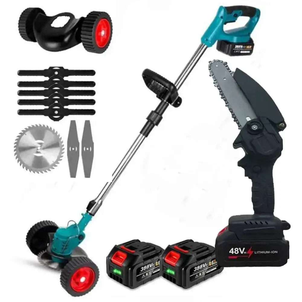 Набор 2в1 газонокосилка с колесами для травы и пила (17488-18)