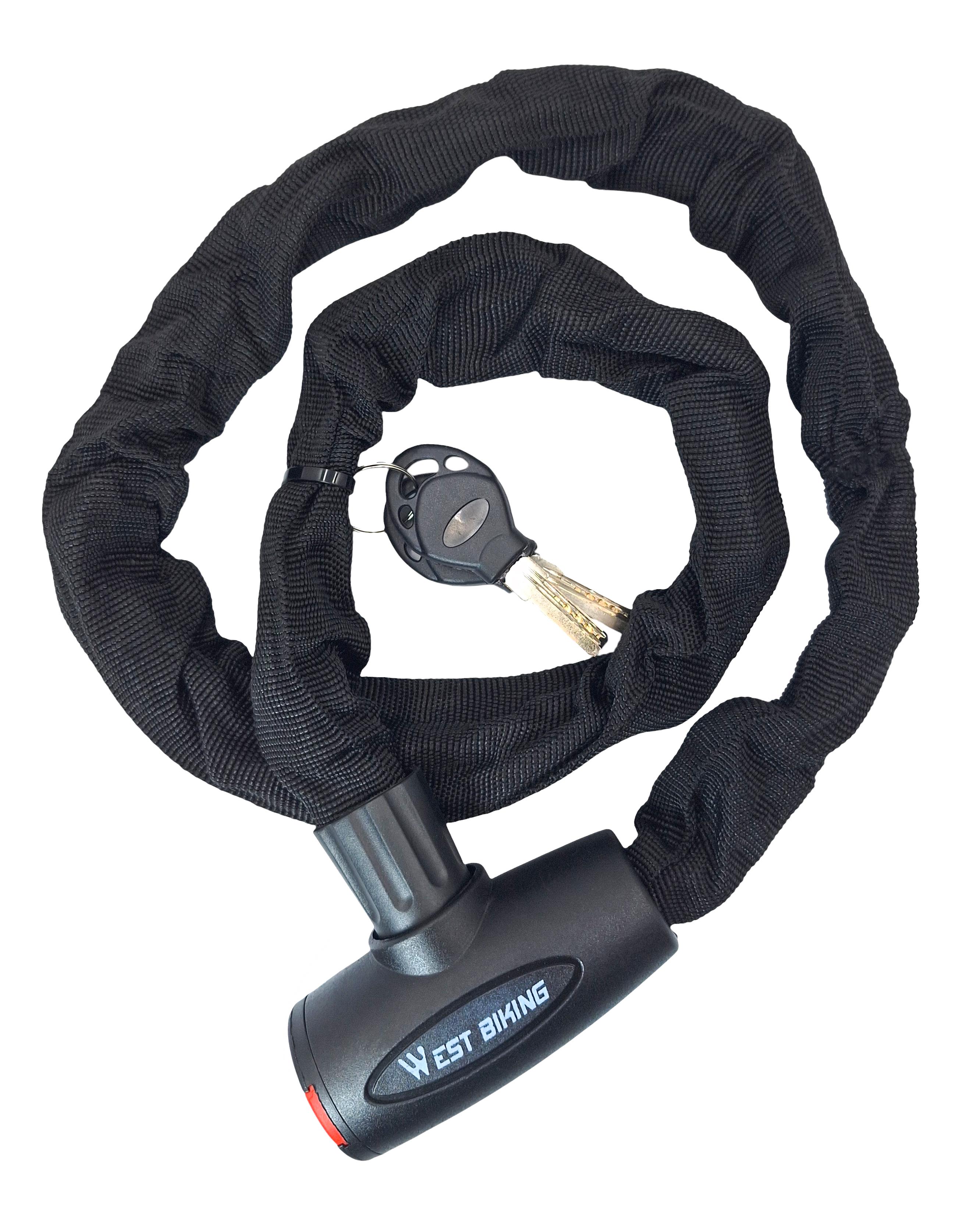 Замок велосипедний West Biking YP0705042 ланцюговий під ключ 6x1200 мм Чорний (G0001989)