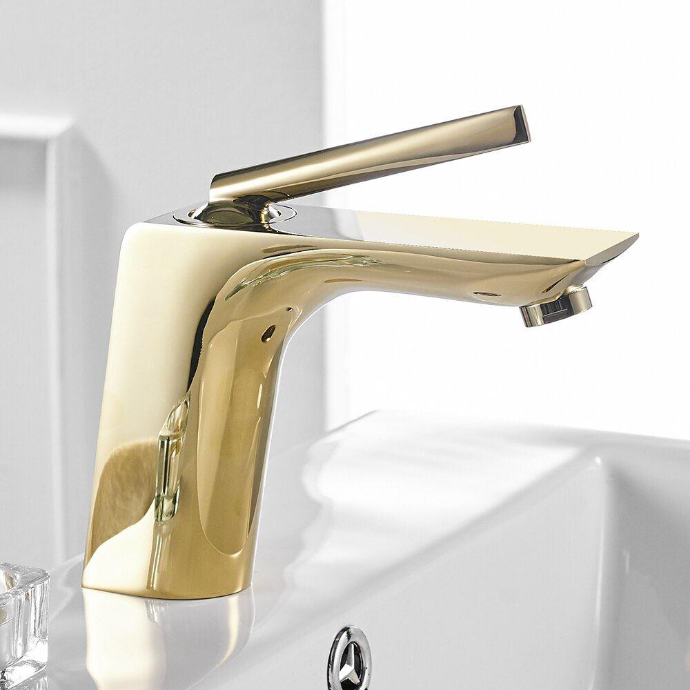 Смеситель дизайнерский WanFan для умывальника однорычажный кран горизонтальный Золотой