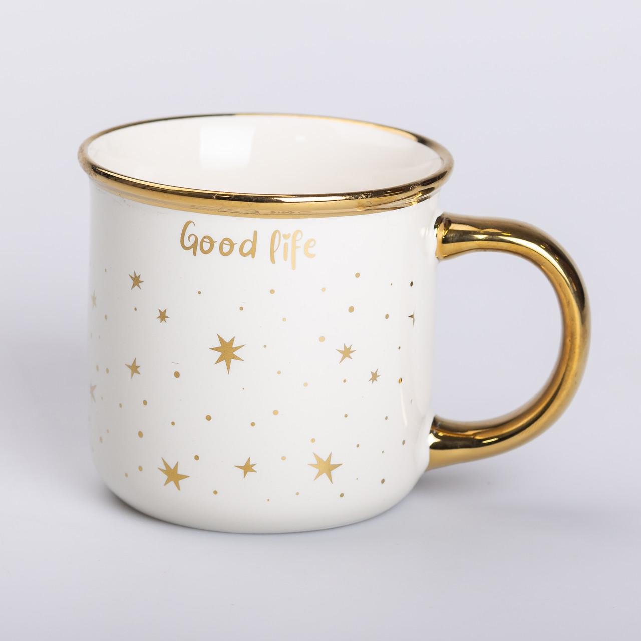 Кружка керамическая Good life с золотым ободком и позолоченной ручкой 320 мл Белый (5746)