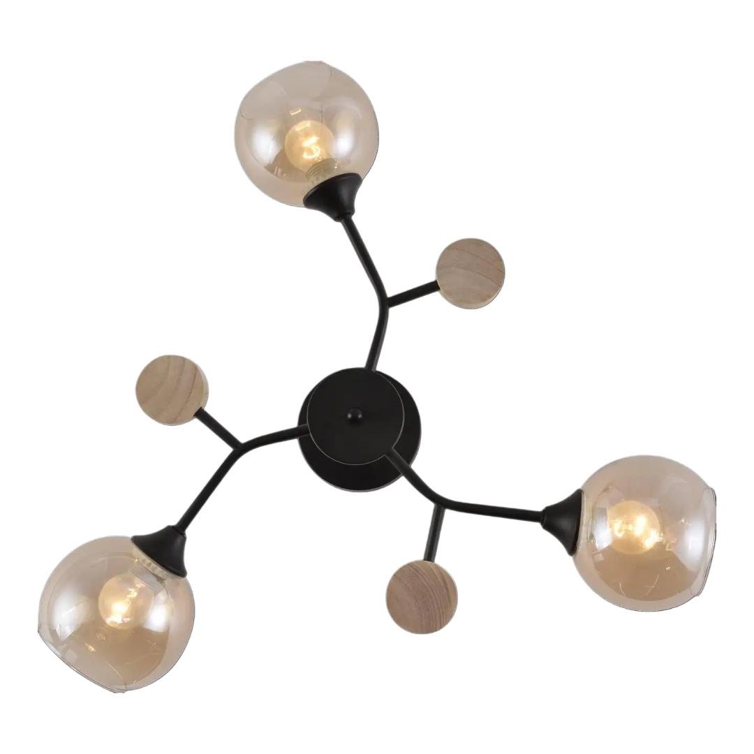 Люстра Valeso на три сферических плафона под лампу Е27 Черный (V XA1501/3 BK+WOOD)