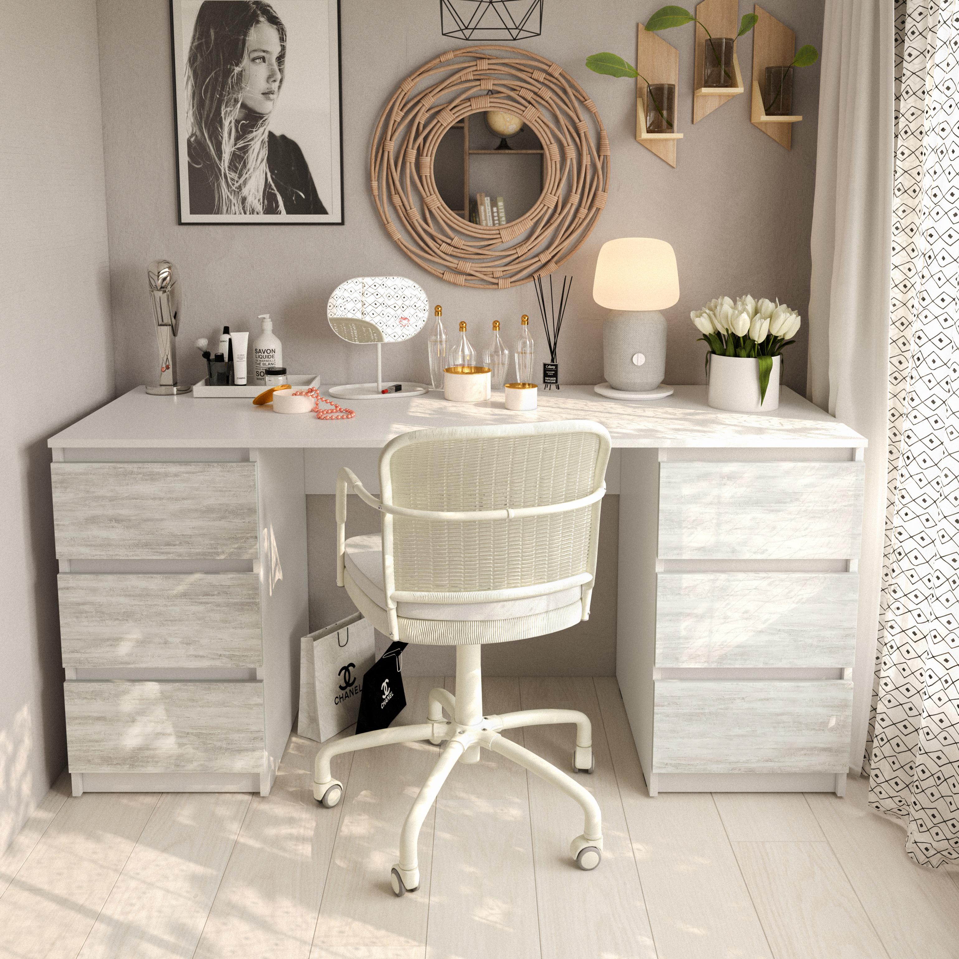 Письмовий стіл із двома тумбами без ручок 1580х758х600 мм Білий/Бетон (mt-228-wh-bt)