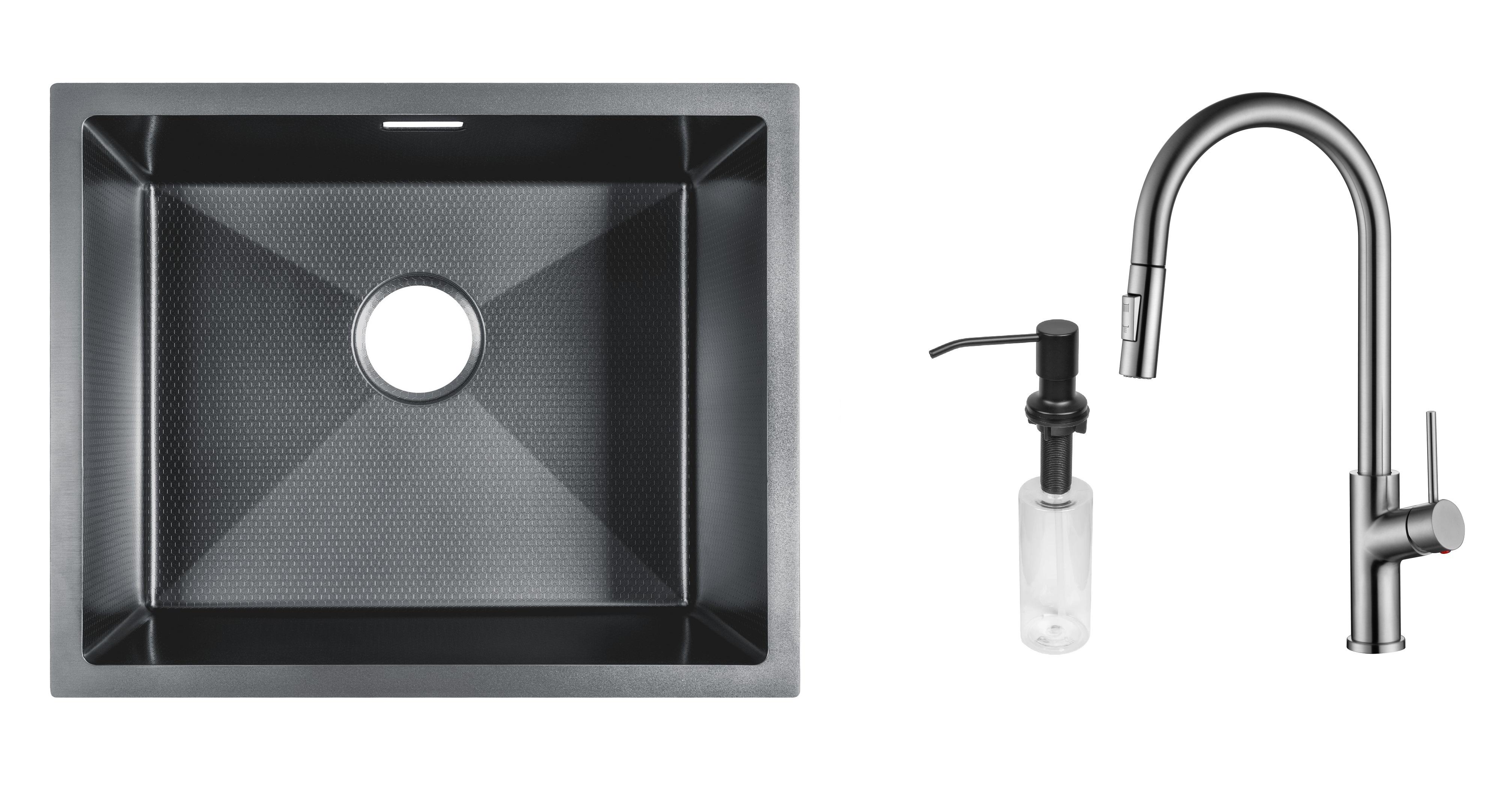 Комплект из кухонной мойки Gunter&Hauer Ruwer 5522 Black Honey кухонного смесителя Gunter&Hauer MOND Br