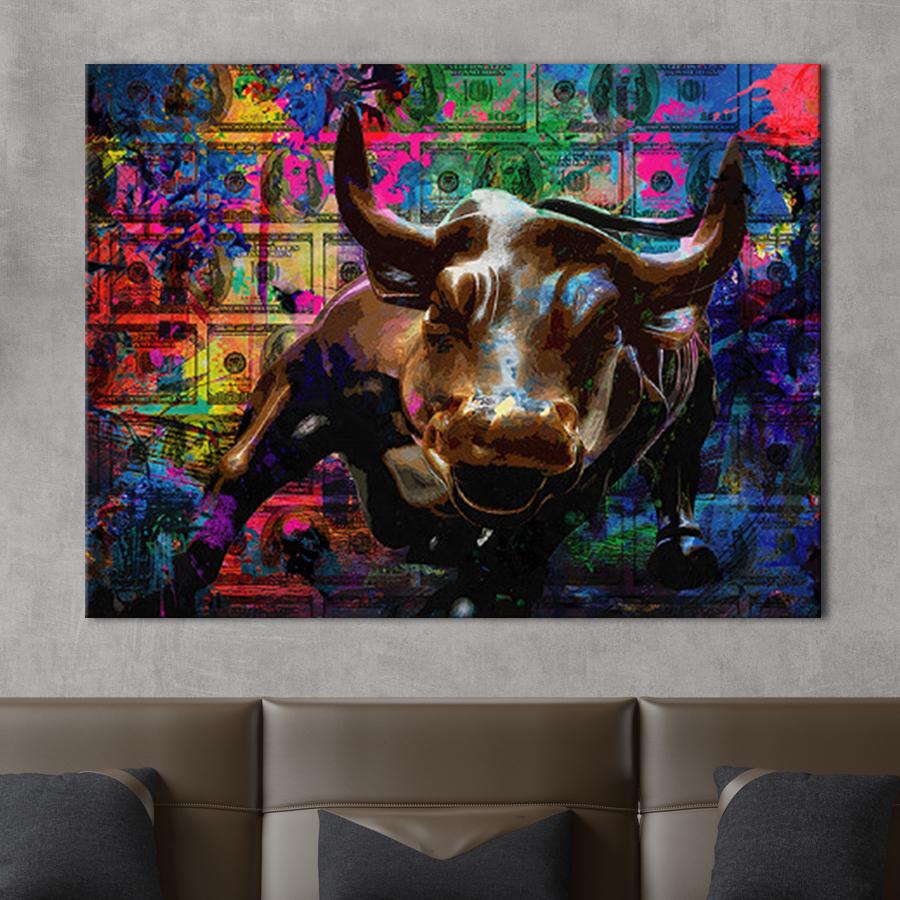 Картина для интерьера Бык и доллары 50x38 см (P0450)