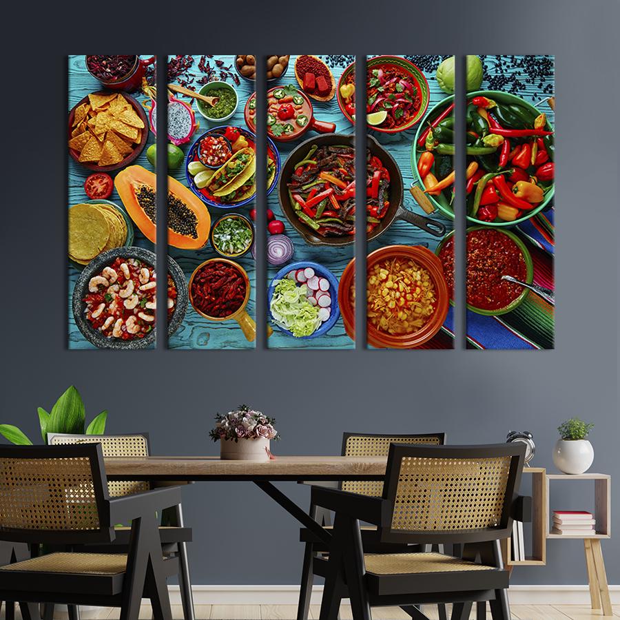 Модульная картина из 5 частей Разнообразие мексиканских блюд 87x50 см (295-51)