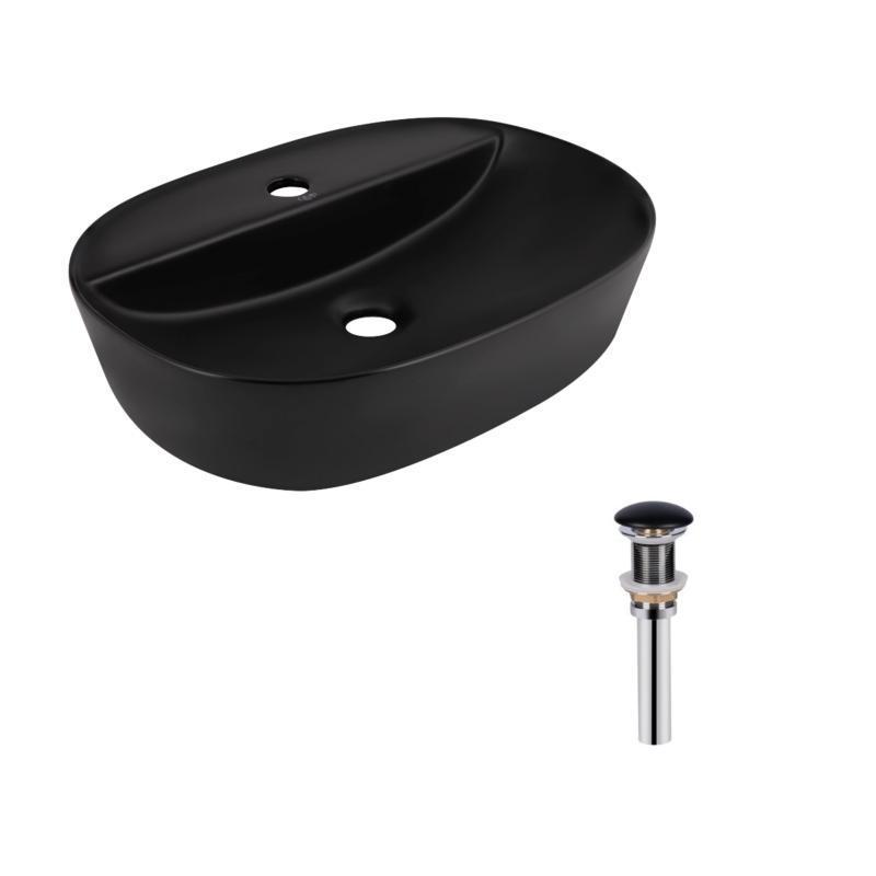 Раковина накладная овальная Qtap Scorpio 500x380x120 мм с донным клапаном PU03 Matt Black (SD00053436)