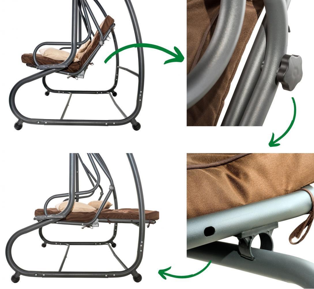 Качели садовые с матрасом и подстаканником 235х170х122 см Коричневый (80000006) - фото 7