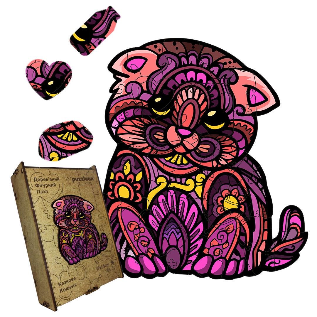 Пазл дерев'яний Казкове Кошеня А1 дерев'яна коробка 500+ елементів
