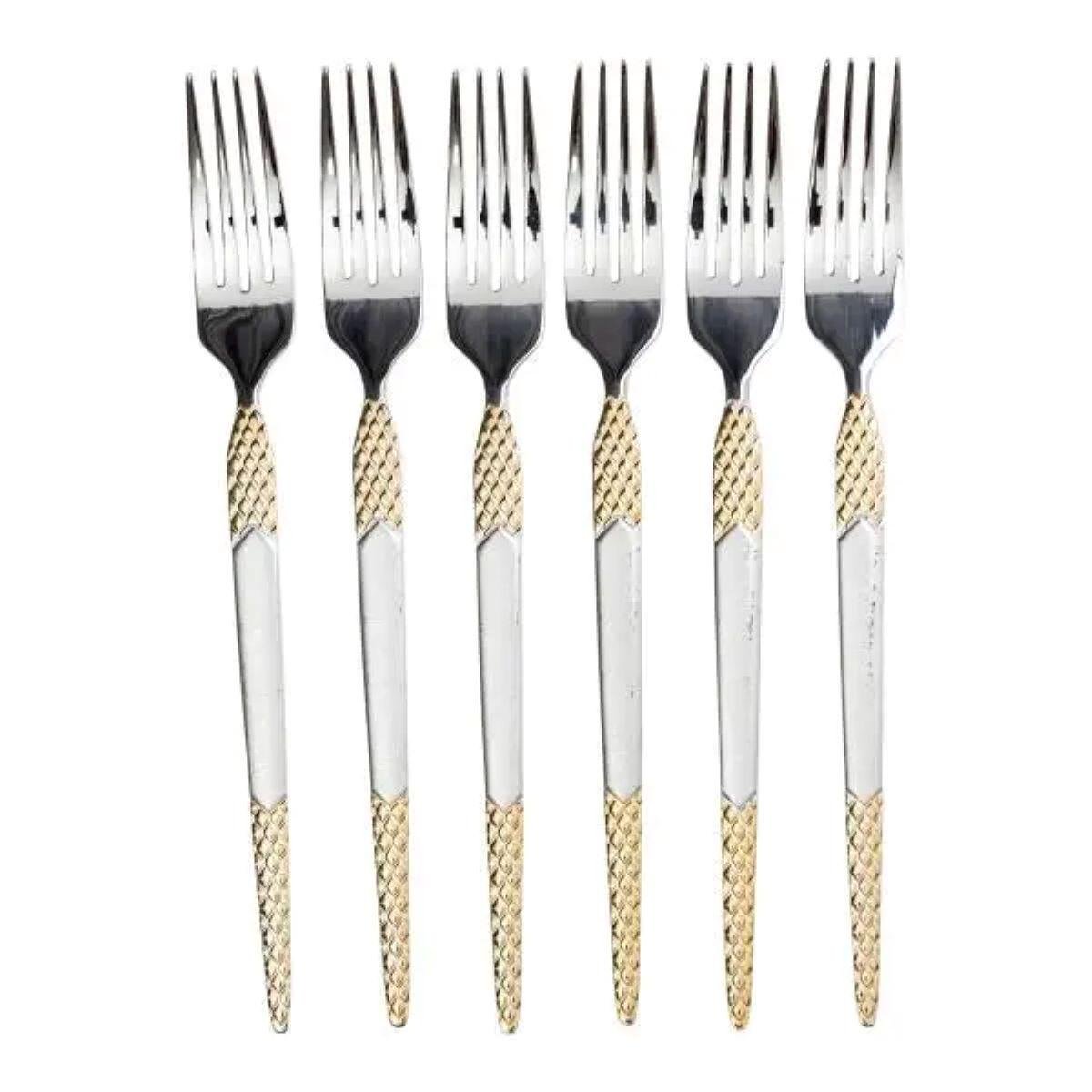 Набор столовых вилок 6 шт.21 см Серебряный с золотом - фото 2