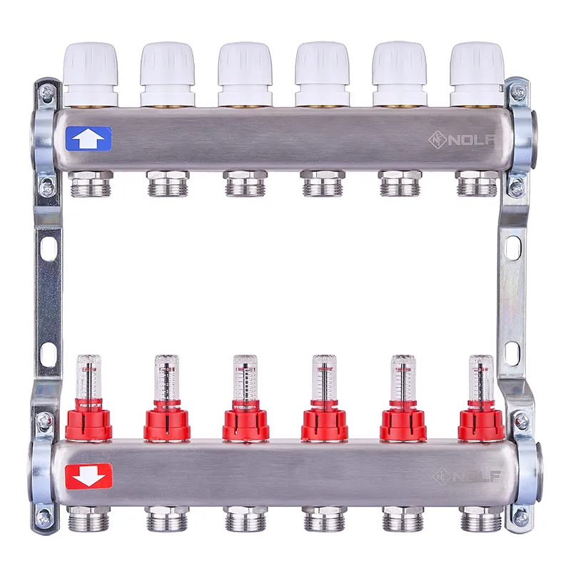 Коллекторный блок с расходомерами Nolf NF.2100-06S 1" 6 выходов нержавеющая сталь (NF3020)