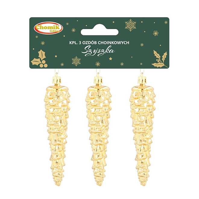 Набор новогодних золотых подвесок Шишка 13,5 см 3 шт. (43239)
