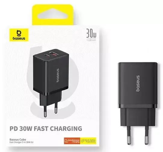 Зарядное устройство сетевое BASEUS Cube Fast Charger USB/Type-C P10111404113-00 30W Black - фото 3