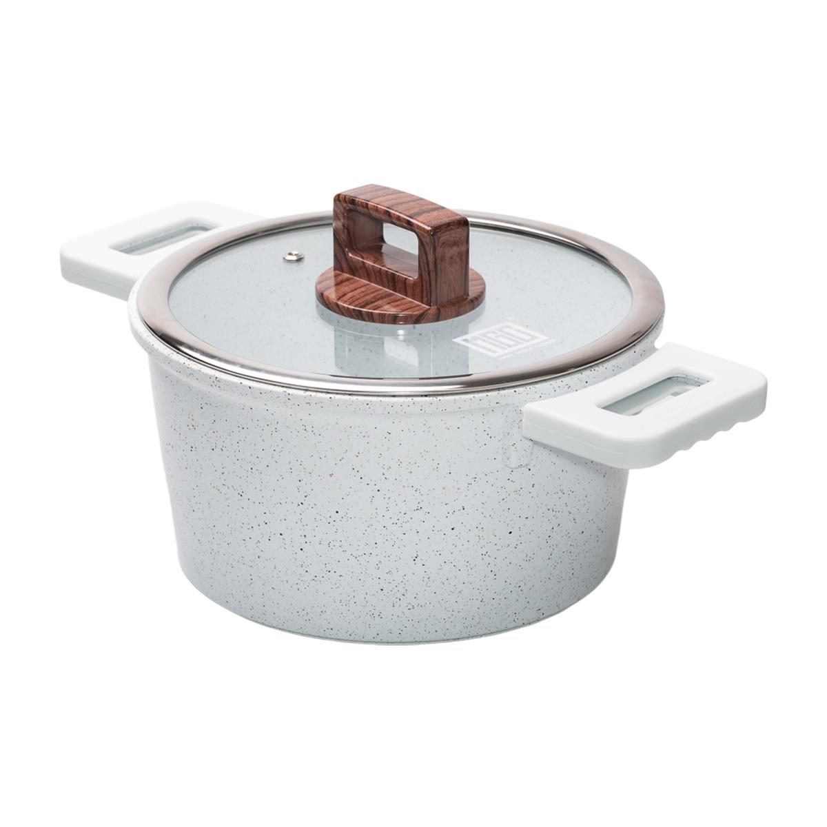 Кастрюля алюминиевая MGC с гранитным антипригарным покрытием и стеклянной крышкой 3 л Белый (HP-4-440) - фото 3