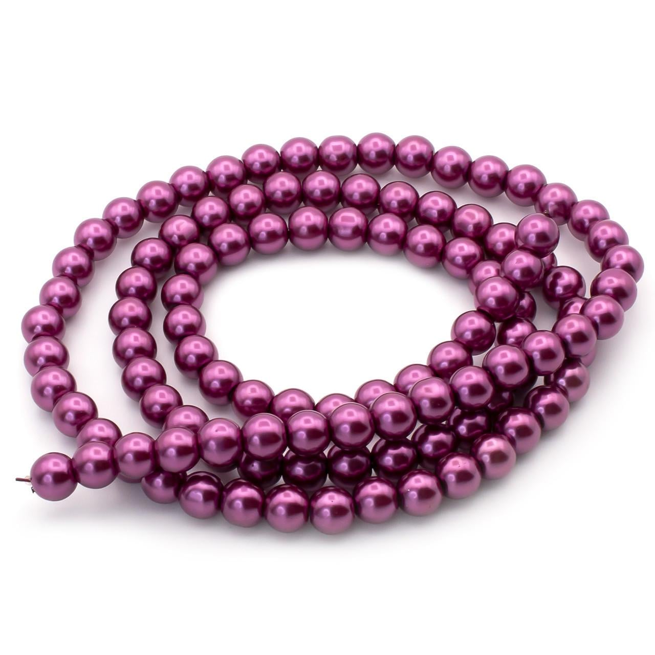 Бусины стеклянные на нитке под жемчуг 6 мм 80 см 145 шт. Фуксия темный (БЖ0006к43)