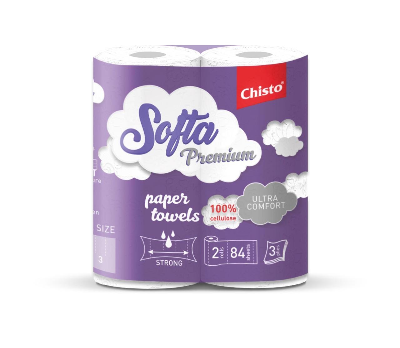 Бумажное полотенце из целлюлозы Softa Chisto на гильзе 3-х слойное 2 рул. (2453686343)