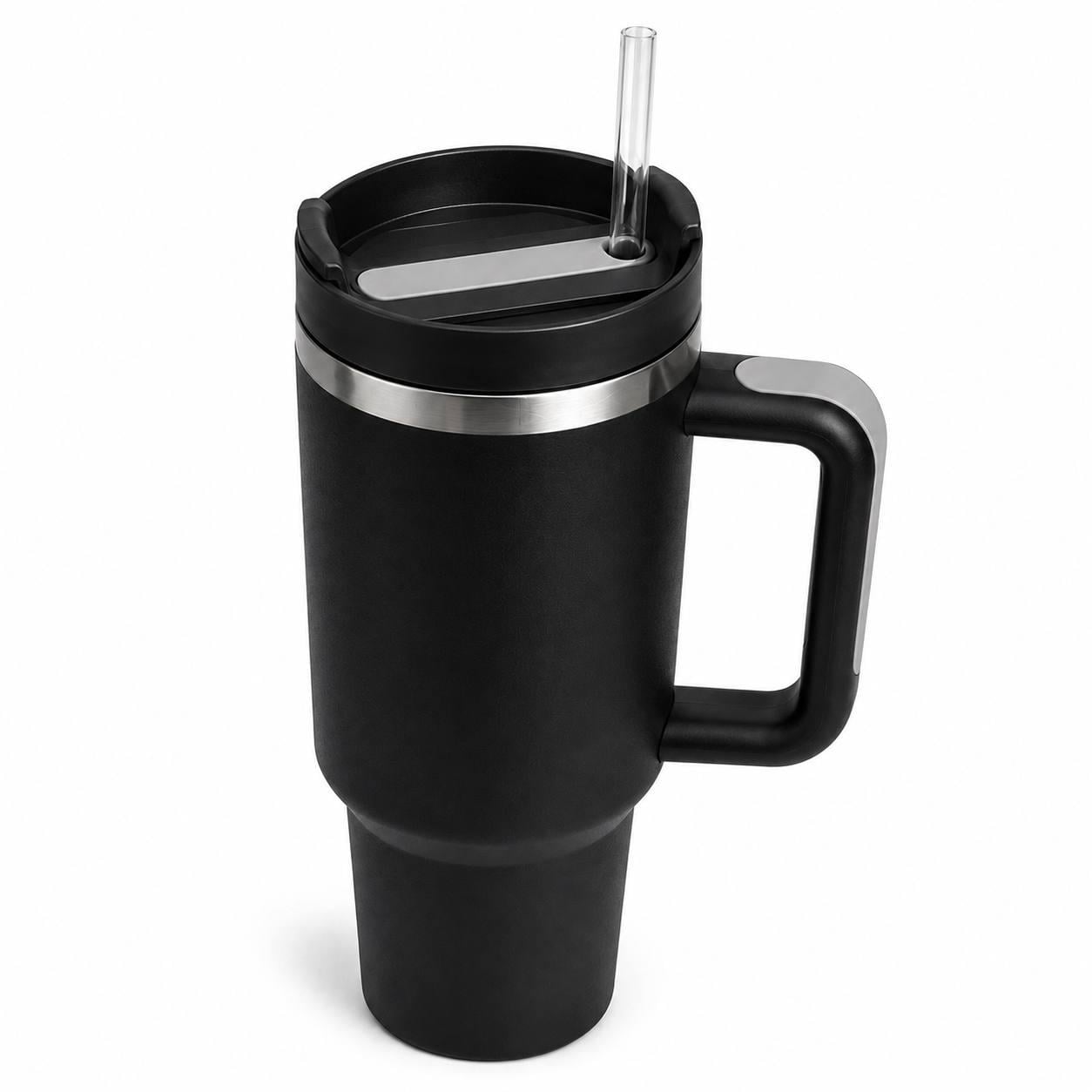 Термокружка с ручкой Tumbler для напитков комплект с крышкой и трубочкой 30 см Черный (M1187)