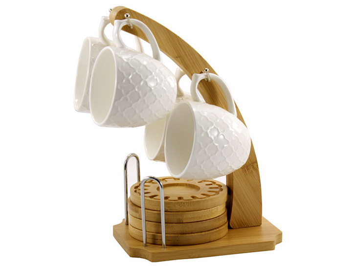 Набор чашек фарфоровый Interos на бамбуковой подставке 4 шт. 160 мл (PJ02622 A)