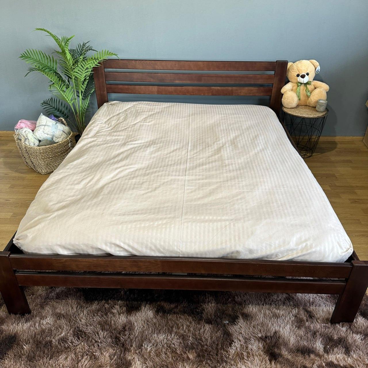 Простыня Полоска на резинке полисатин 160х200х25 см Бежевый