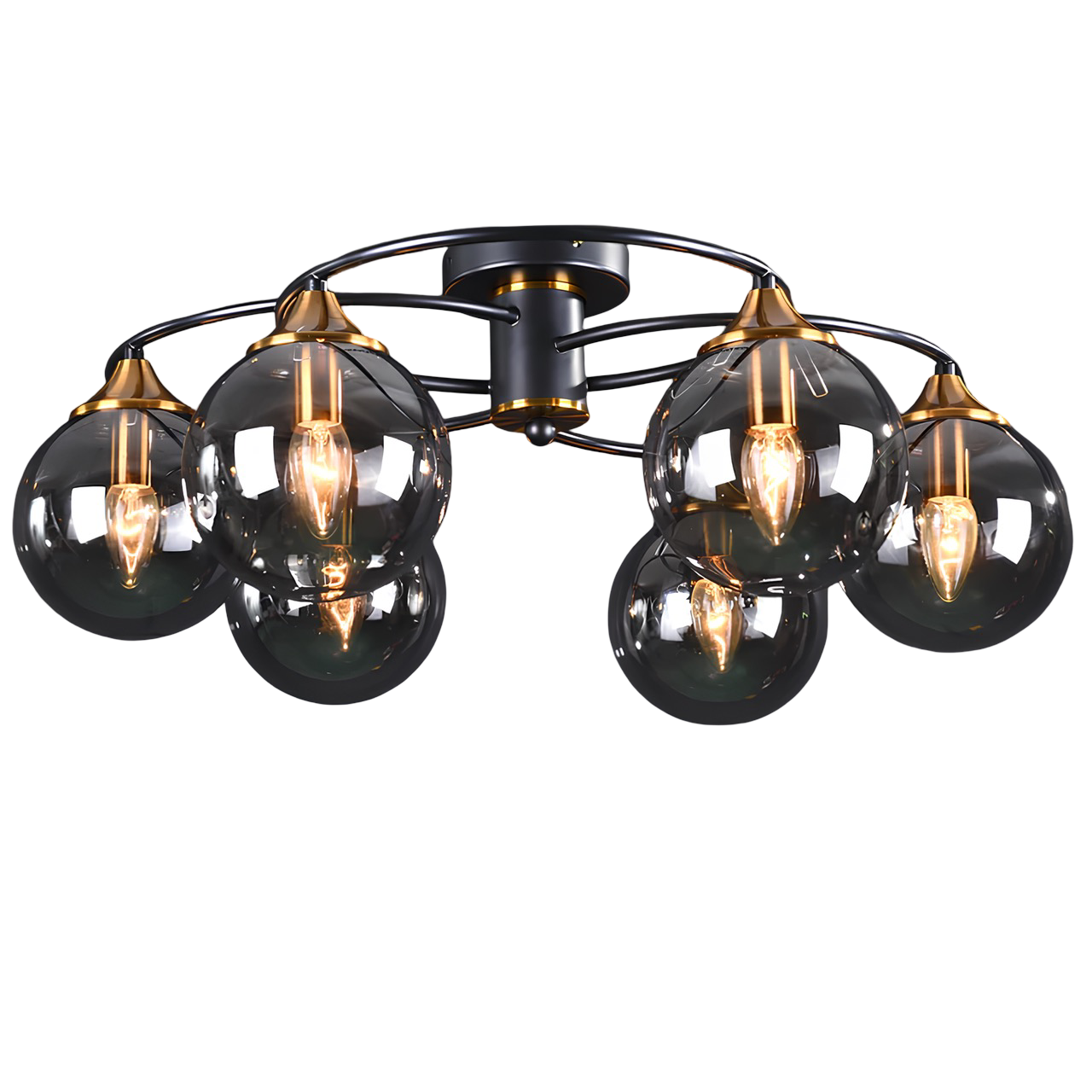 Люстра Svet на шесть стеклянных плафонов в форме шара под лампы Е14 Черный/Золотой (SN-2022-6 BK+DGD)