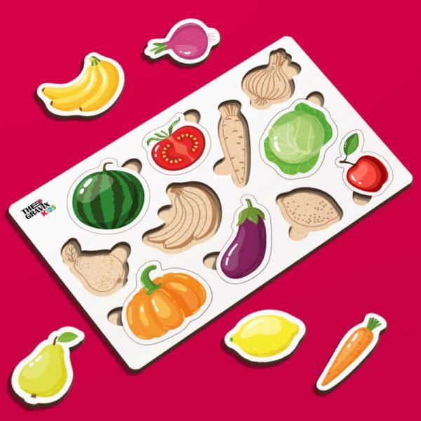 Пазл-вкладиш деревʼяний Фрукти та овочі 17,5x27,5 см