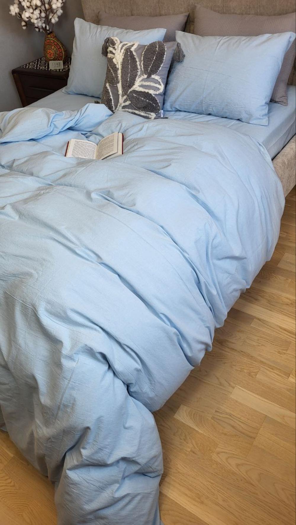 Комплект постельного белья с резинкой База хлопок евро/наволочки 50х70 см Sky Blue (W1281) - фото 5 Комплект постельного белья с резинкой База хлопок евро/наволочки 50х70 см Sky Blue (W1281) - фото 5