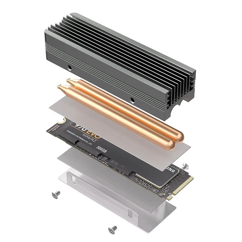 Радиатор охлаждения SSD M.2 NVMe 2280 с 2 медными трубками 21 мм алюминиевый/медь (1474)