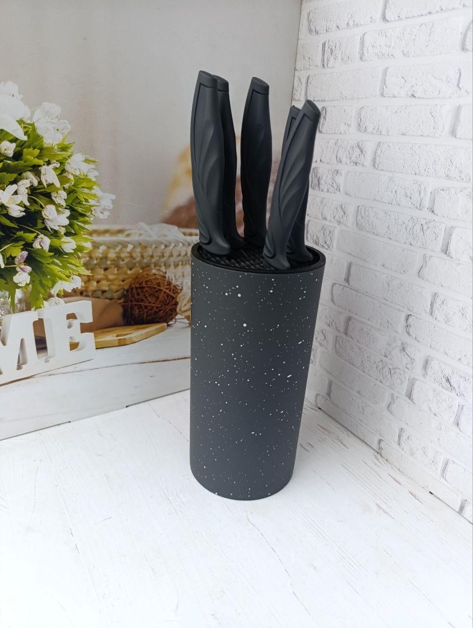 Набор кухонных ножей Santaremo Marble из нержавеющей стали на подставке 6 предметов Серый (23010023)