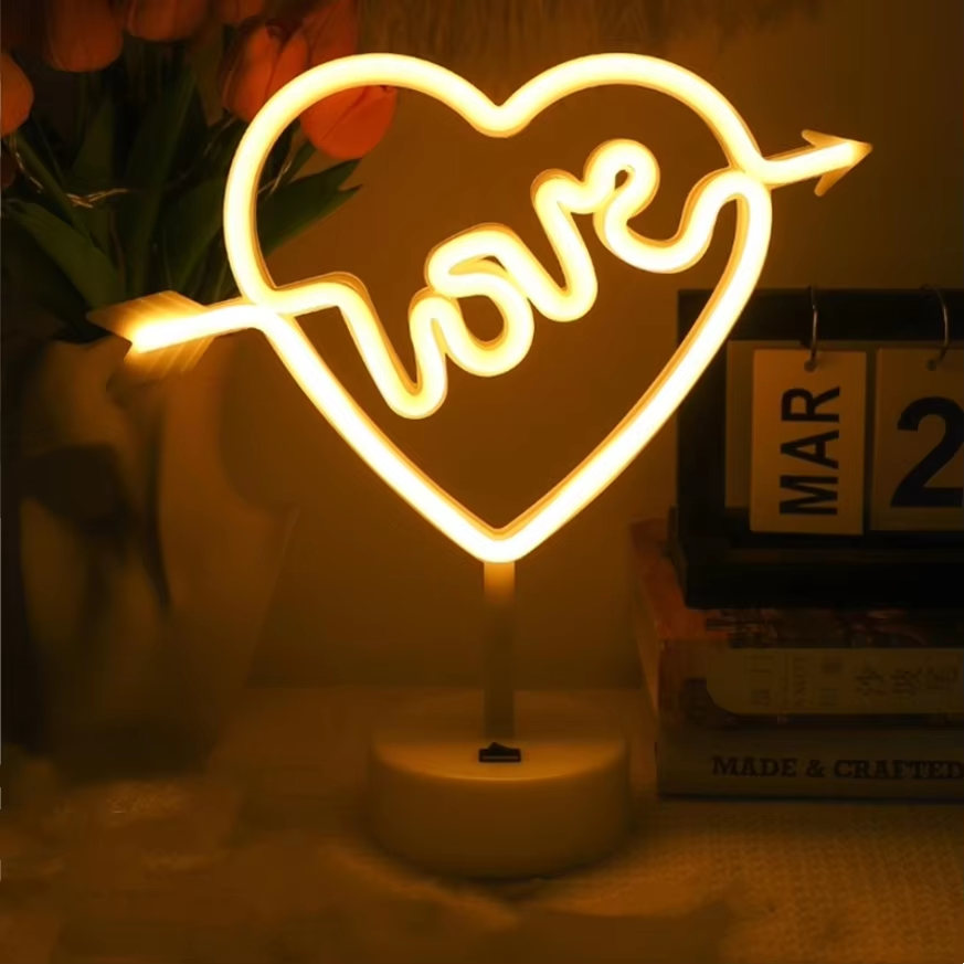 Светильник декоративный настольный неоновый Love батарейка/USB 28x29 см Желтый Светильник декоративный настольный неоновый Love батарейка/USB 28x29 см Желтый