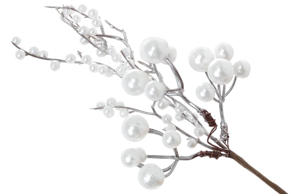 Декоративная ветка Bonadi с белыми перламутровыми ягодами 22 см (903-514)