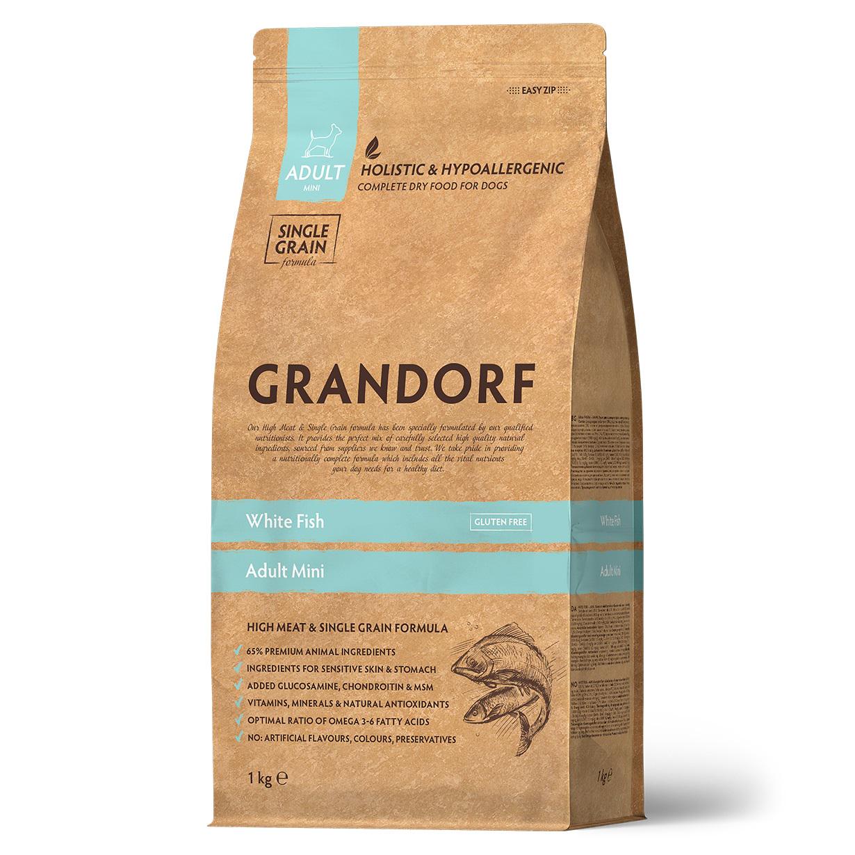 Корм сухий для дорослих собак Grandorf White Fish Mini комплексний низькозерновий для дрібних порід з білою рибою 1 кг (25621222)