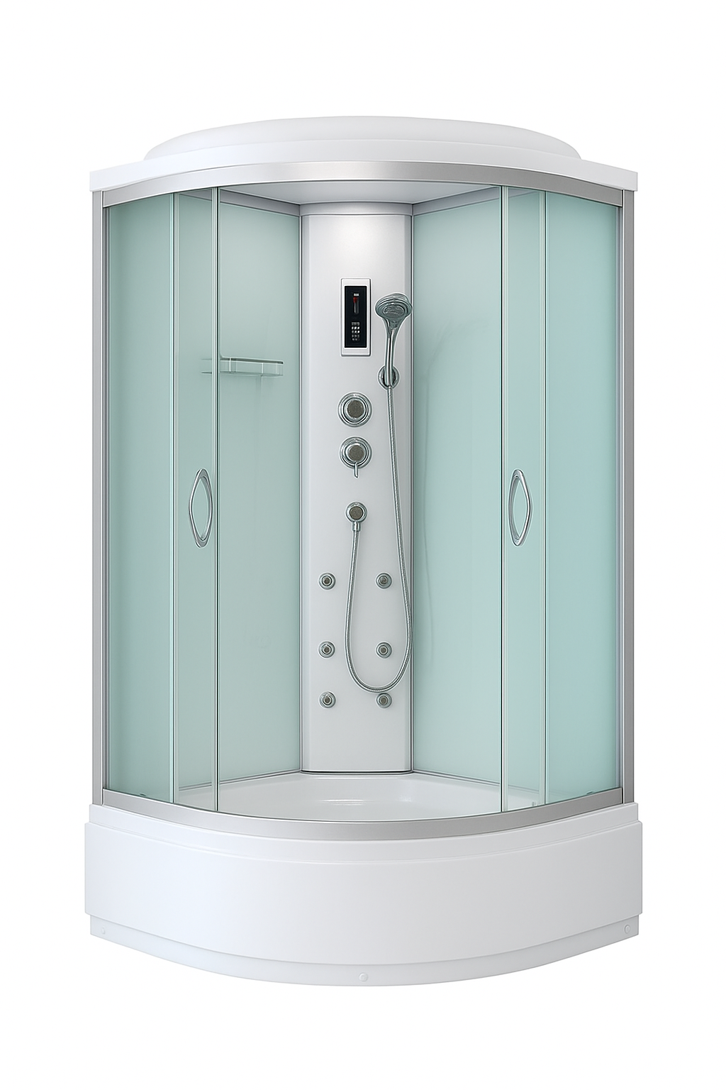 Душевой бокс KO&PO полукруглый с гидромассажем и электроникой поддон 40 см матовое стекло раздвижная дверь 90х90х215 см (C14509) - фото 2 Душевой бокс KO&PO полукруглый с гидромассажем и электроникой поддон 40 см матовое стекло раздвижная дверь 90х90х215 см (C14509) - фото 2