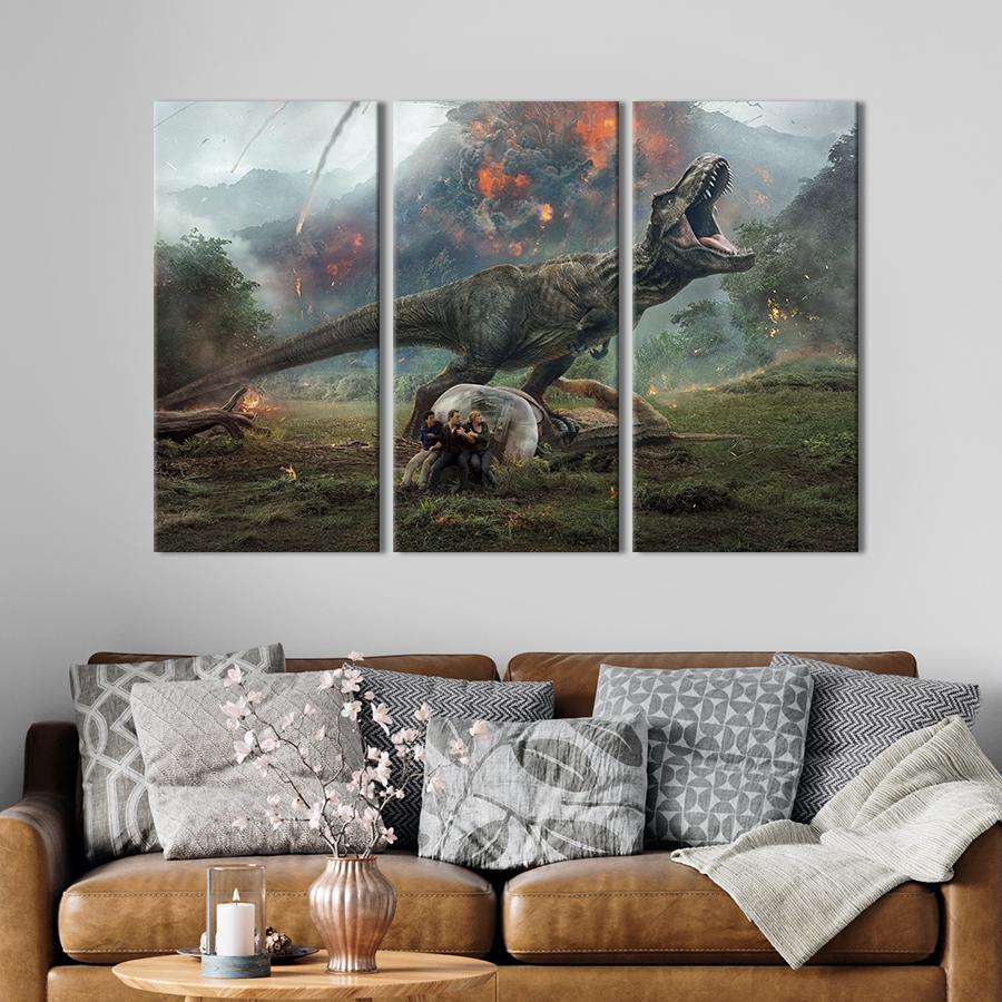 Картина на холсте триптих Jurassic World 128x81 см (1493-31)