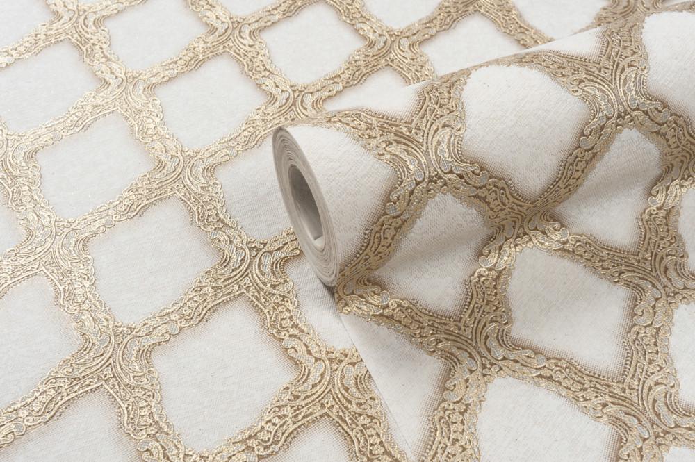 Обои флизелиновые Vinil Шарлотта ДХV-1197 Узор вспененный винил LS 1,06х10,05 м Жемчужный/Серебряный/Золотой