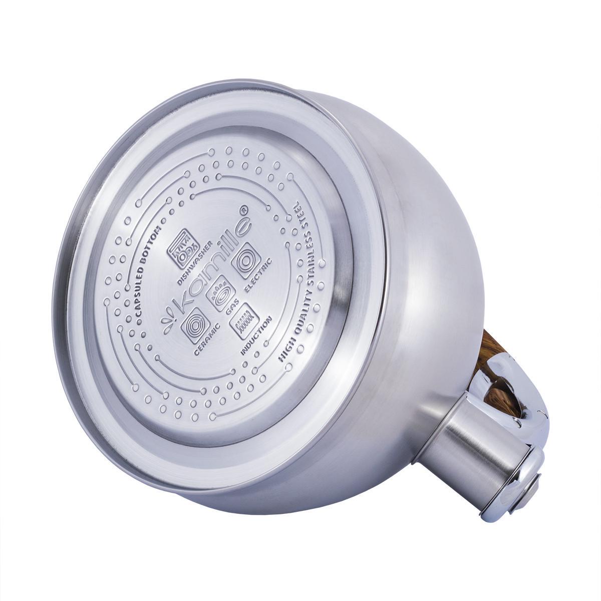 Чайник со свистком Kamille KM-0694N из нержавеющей стали 2 л Стальной/Коричневый (150-84-069N) - фото 5 Чайник со свистком Kamille KM-0694N из нержавеющей стали 2 л Стальной/Коричневый (150-84-069N) - фото 5
