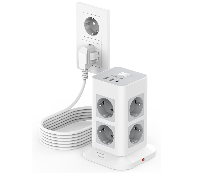 Удлинитель сетевой TESSAN 8 розеток с USB-A и USB-C 3600W защита от перенапряжения 3 м (3030699671)