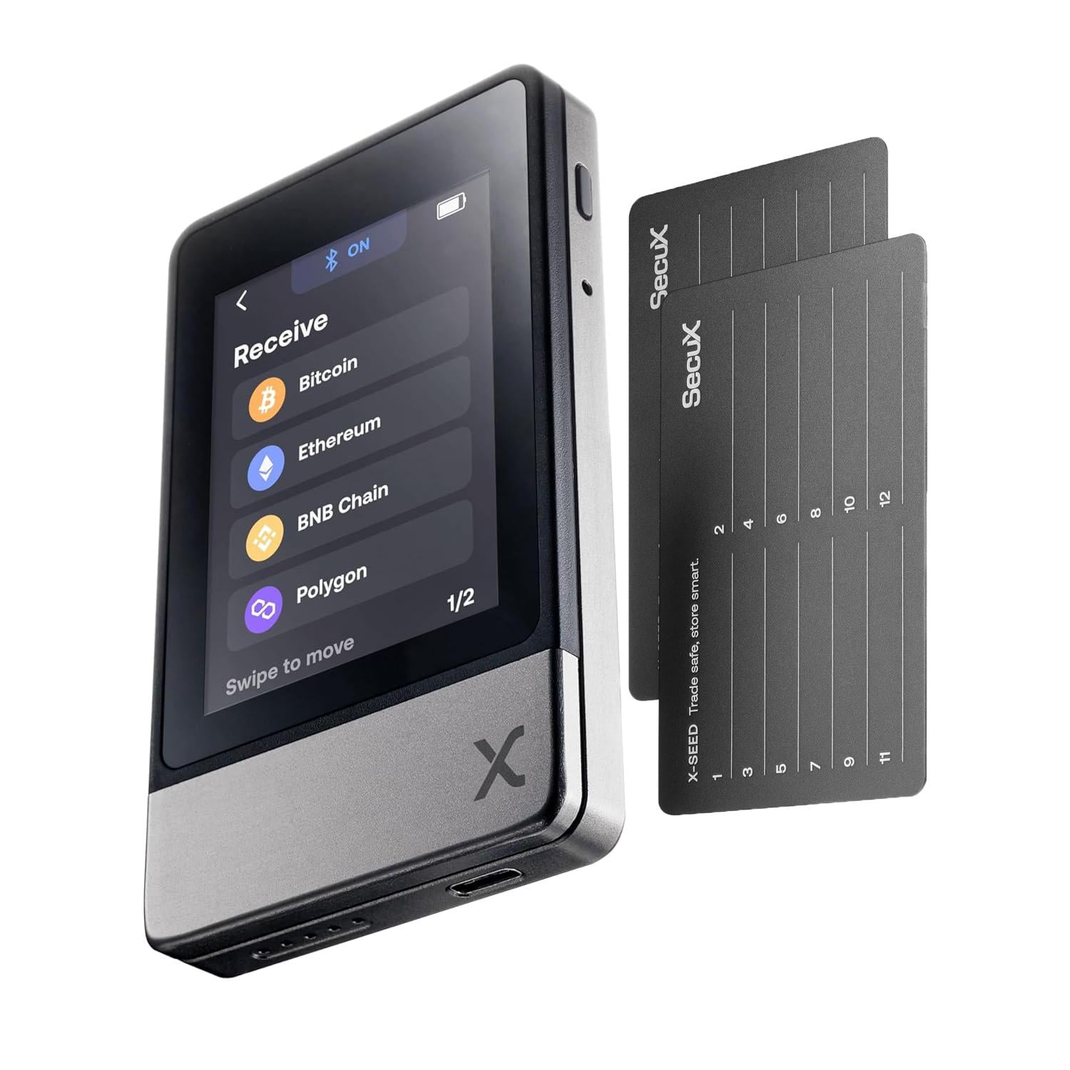 Кошелек для криптовалют аппаратный SecuX Neo-X Premium Metallic Edition Bluetooth USB-C с двумя мнемоническими пластинами Черный (34004329)