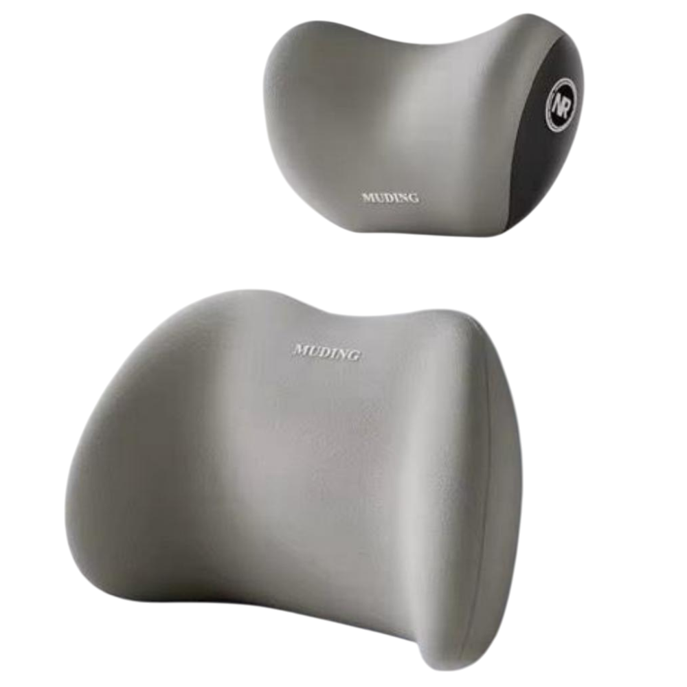 Набор ортопедических подушек под шею и спину в автомобиль подушки на подголовник и спинку сиденья Светло-серый