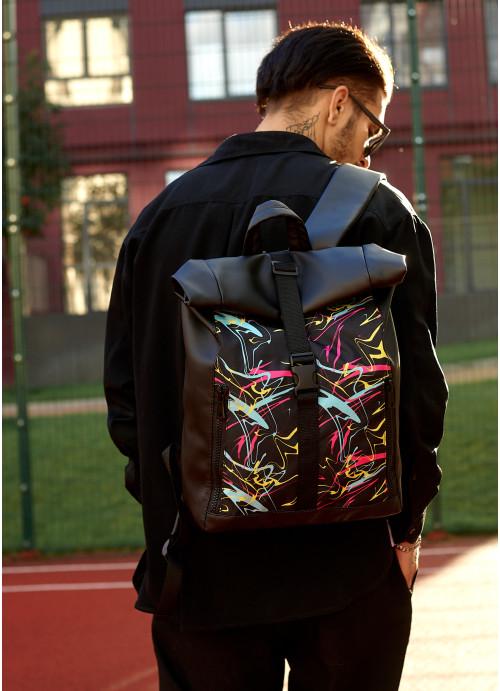 Городской рюкзак мужской роллтоп Sambag Abstract с отделением под ноутбук Черный (5210301641)