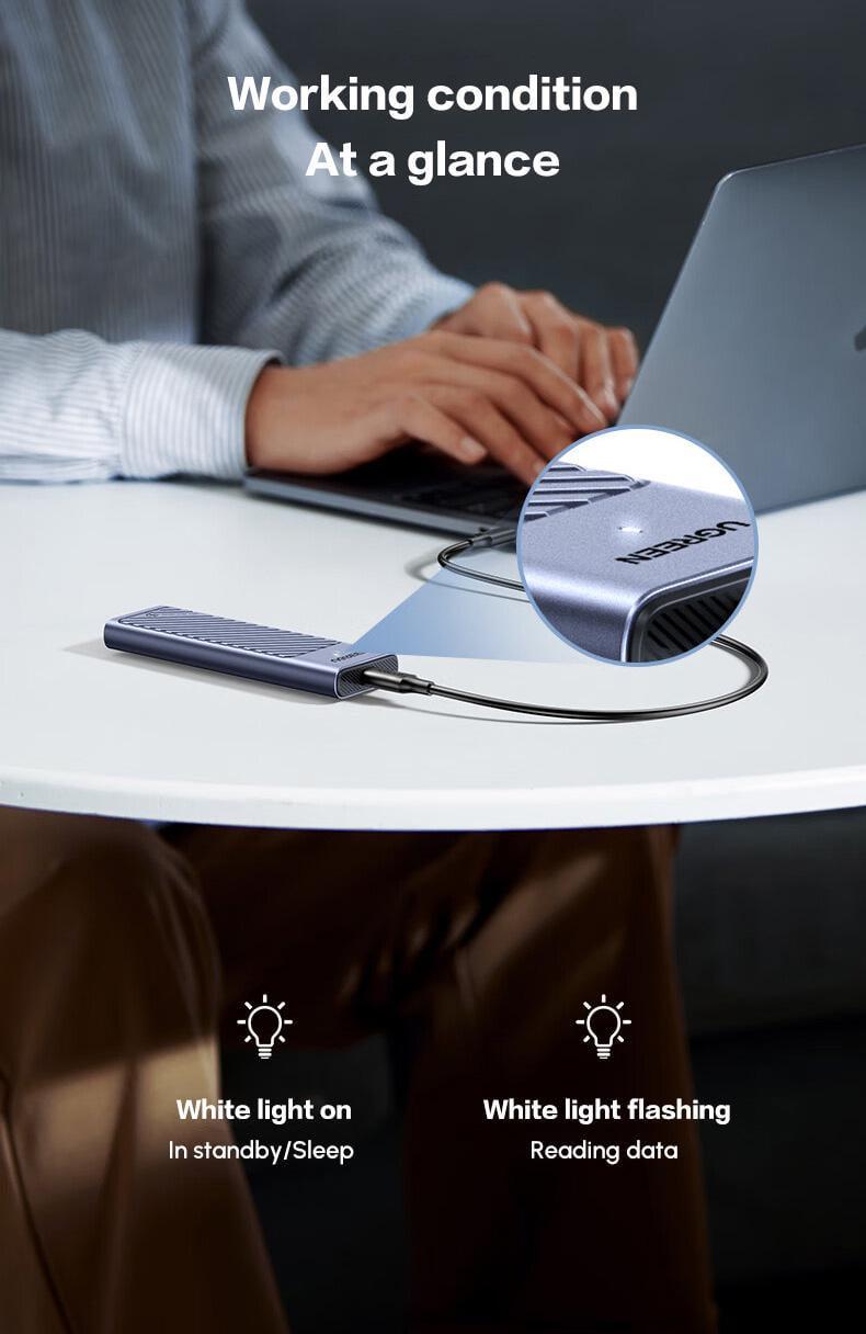 Зовнішня кишеня UGREEN для SSD M.2 Dual Protocol NVMe SATA USB 3.2 Gen 2 10Gbps алюмінієвий UASP TRIM SMART Темно-сірий (35051) - фото 8