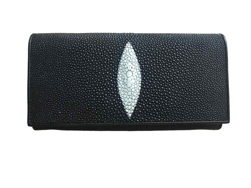 Гаманець портмоне жіночий зі шкіри морського ската Чорний з білим