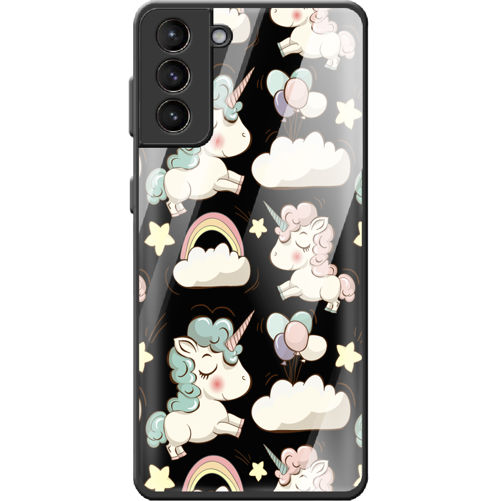 Чехол BoxFace Samsung G996 Galaxy S21 Plus Unicorns Черный силикон со стеклом (41718-cc2-42230)