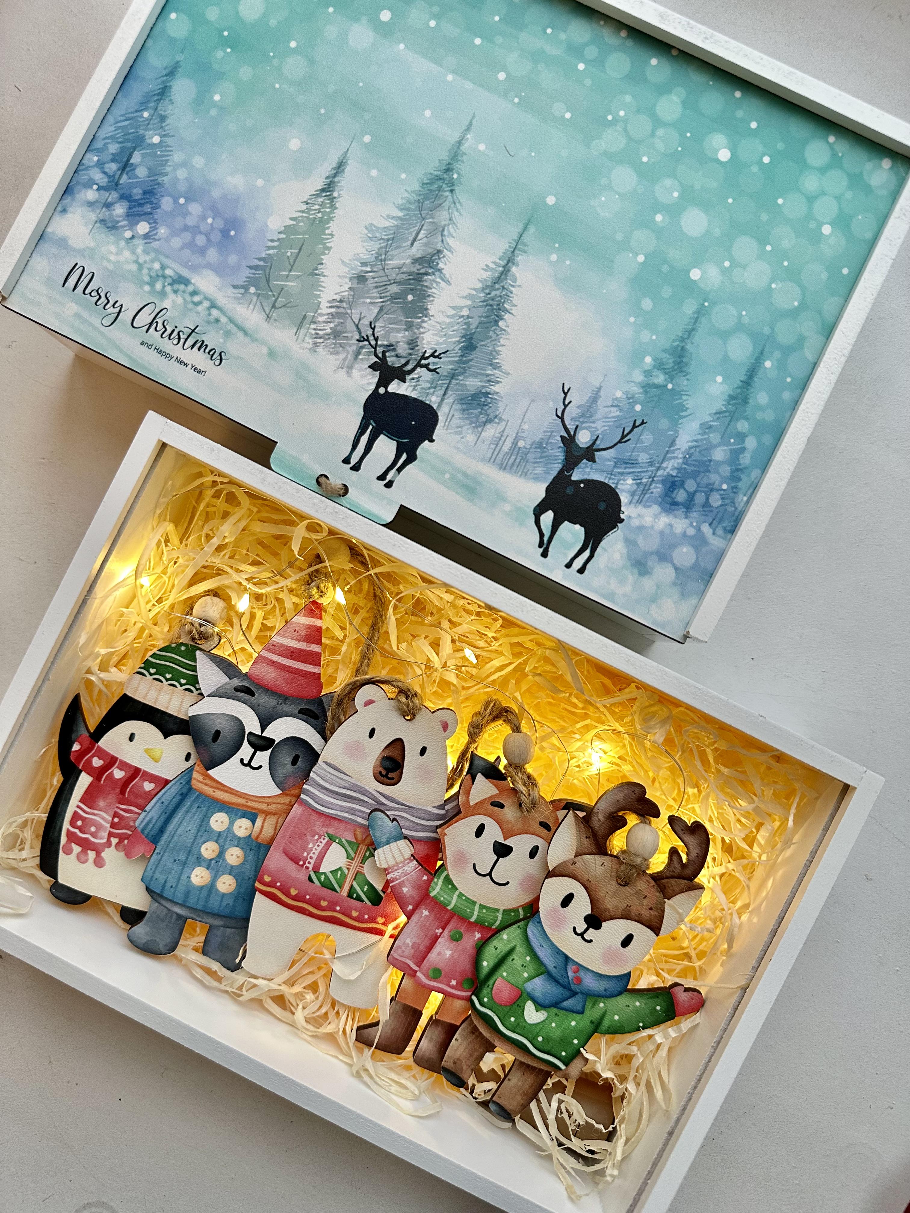 Набір новорічний з іграшками у святковій коробочці 5 шт.