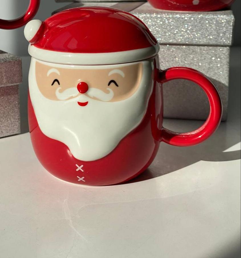 Кружка Olens Морозко з кришкою керамічна 360 мл Червоний (O8030-218-3) - фото 1