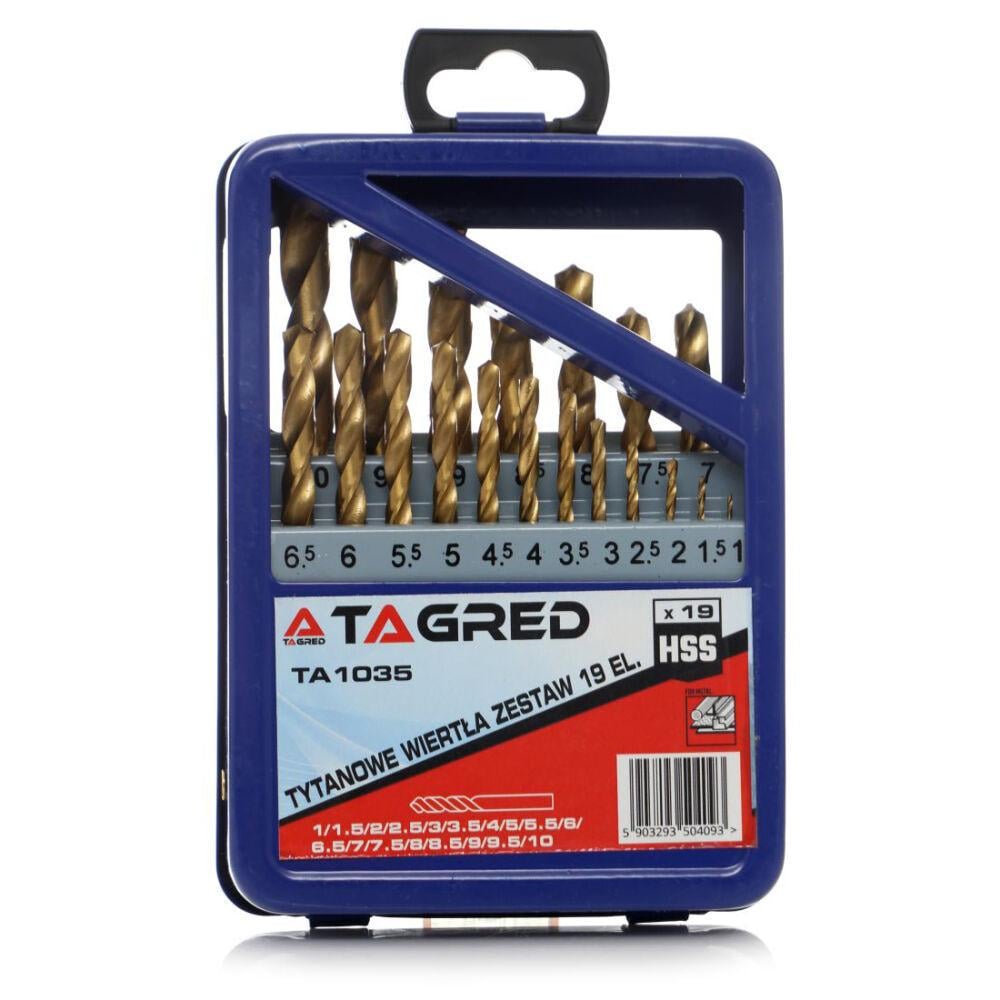 Свердла титанові по металу TAGRED TA1035 ø1,0-10,0 мм 19 шт.