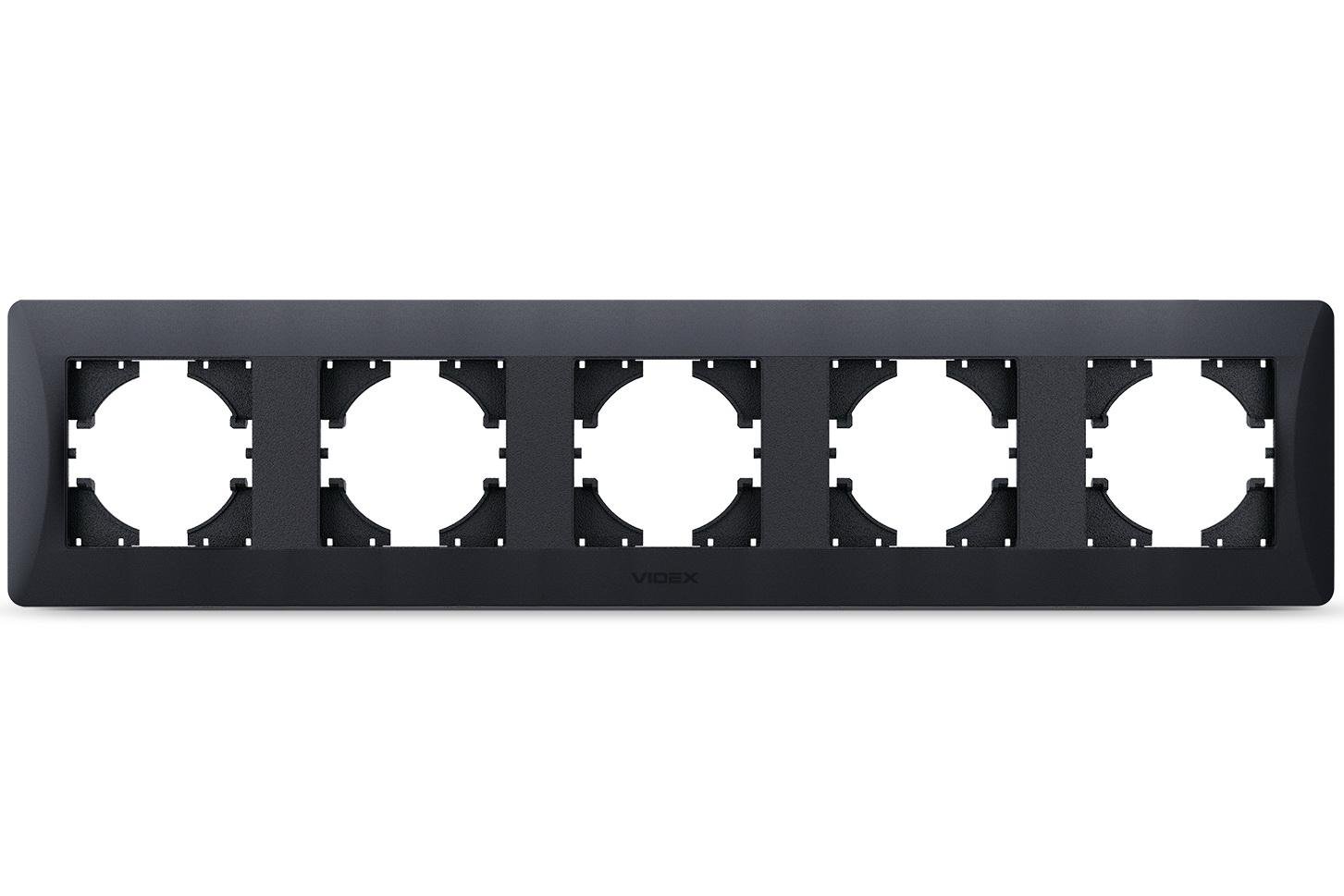 Горизонтальная пластиковая рамка на 5 постов Videx Binera VF-BNFR5H-BG Черный графит