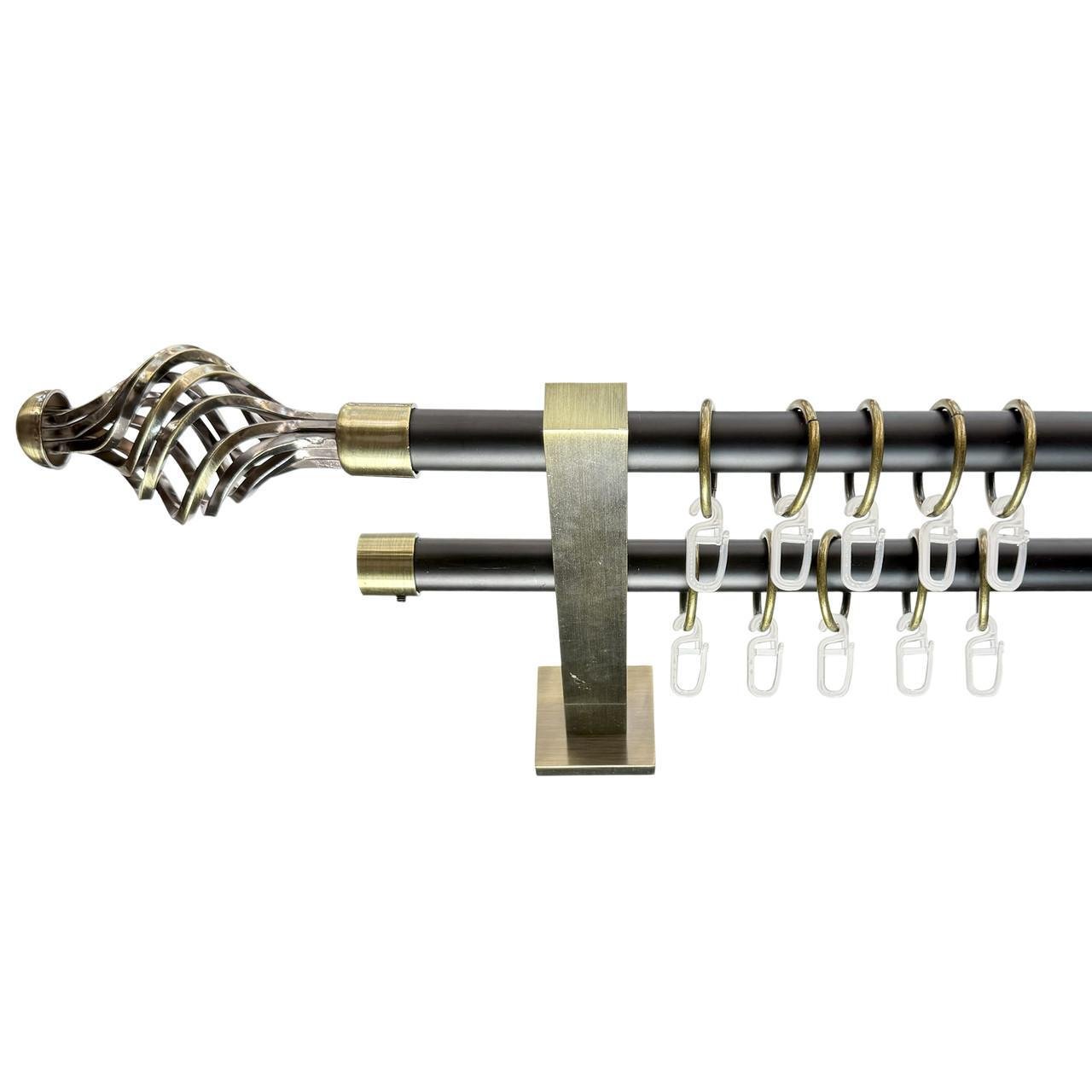 Карниз трубчатый двухрядный Orvit Арезо Техно 19/19 мм 240 см Черный/Антик (000-8166) - фото 1 Карниз трубчатый двухрядный Orvit Арезо Техно 19/19 мм 240 см Черный/Антик (000-8166) - фото 1