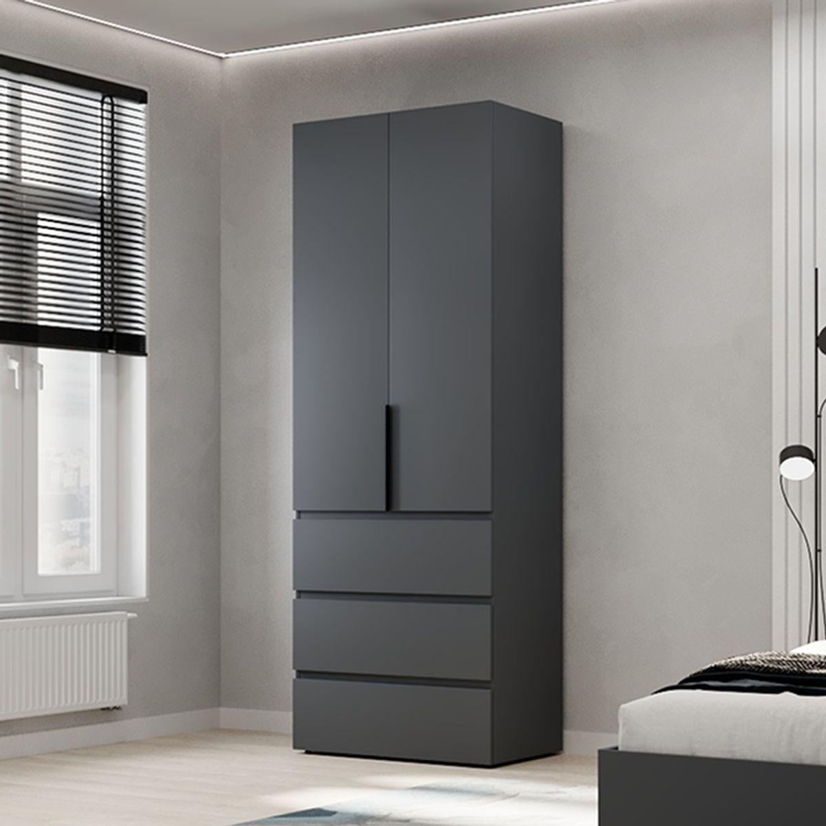 Шкаф в спальню AiH Light двухдверный с 3 ящиками/штангой и полкой 80x220x50 см Графит (LT12070000000)